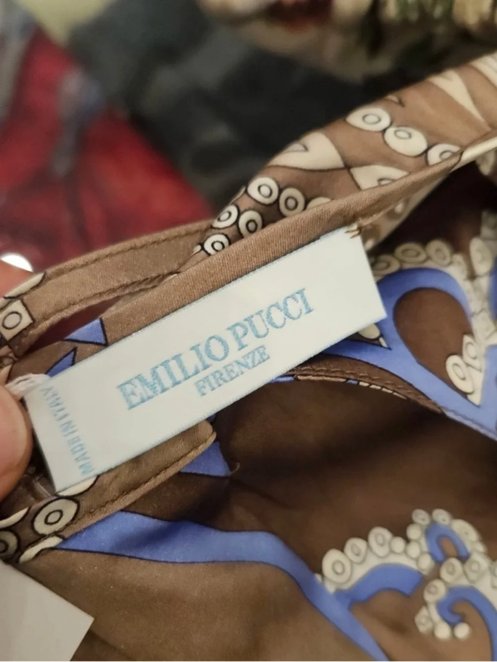 Emilio Pucci Brown Satin Printed Slip with Blue Paisley Motif Rare Beauty - Picture 7 of 7